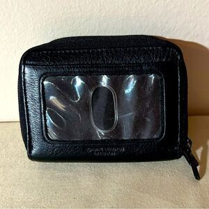 Buxton Black Leather Zip Around Organizer Wallet Coin Purse 2 Separate Sections